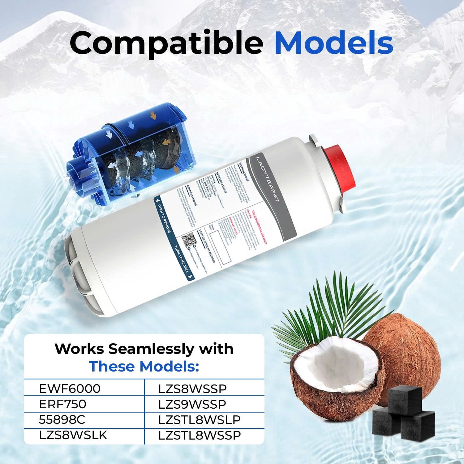 Water Filter Replacement Compatible With Elkay 51600C EWF6000 Bottle Filling Stations, 6000 Gallons/12 Months (No Chip - 2 Pack)