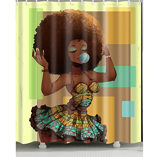 Nobrand Afro Hair African Girl Shower, Afro Woman Shower Curtain