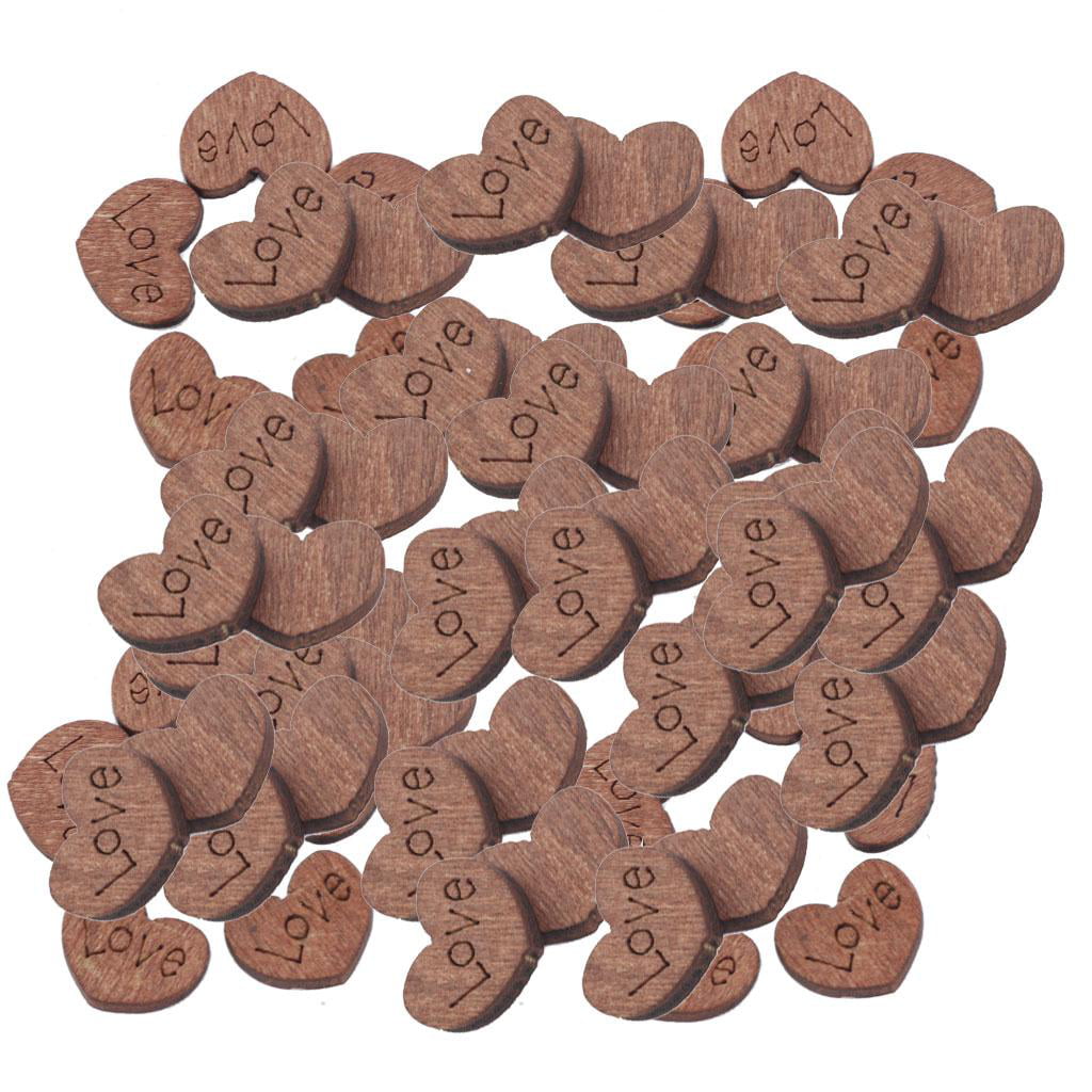 Exceart 100pcs Wooden Button Heart Shape Uunfinished Wood Cutout Embellishments Craft Supplies Wedding Ornament Scrapbooking Decoration