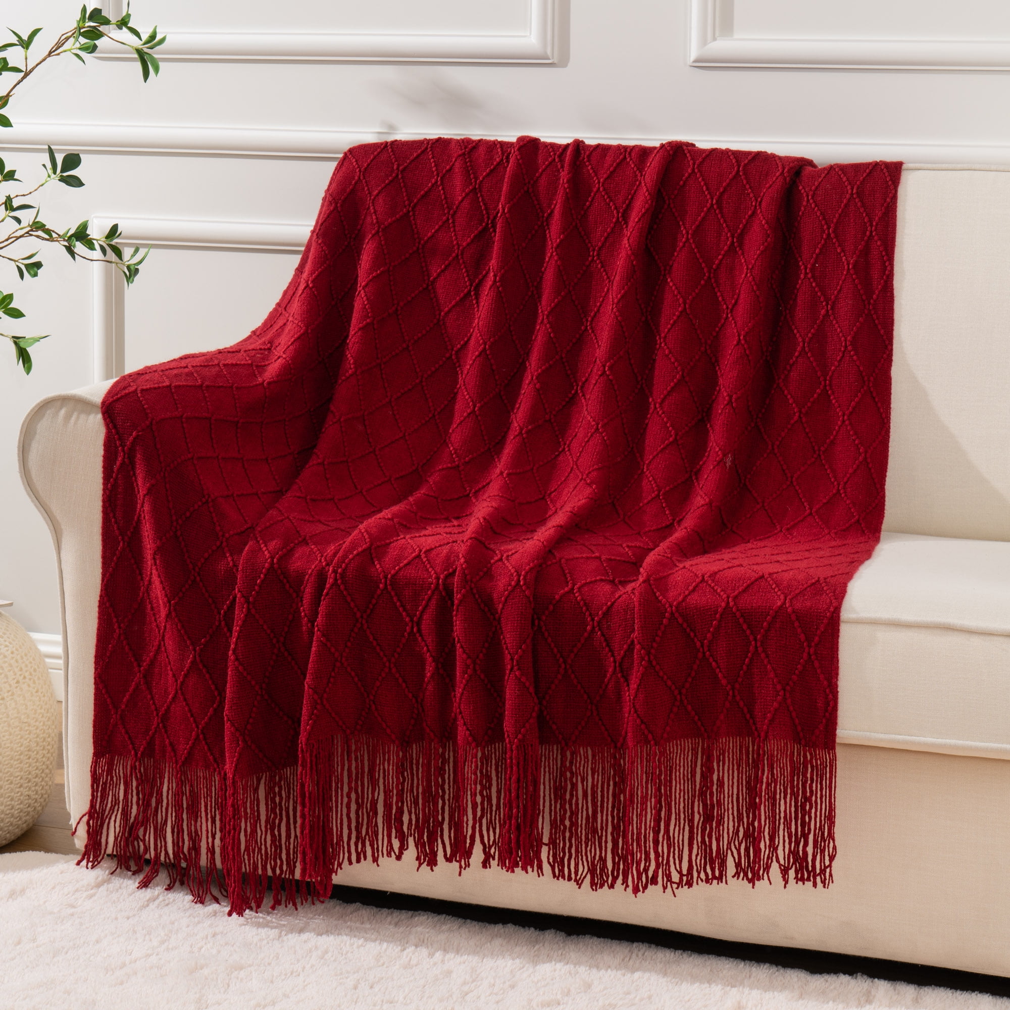 ナチュラ BATTILO HOME Lightweight Throw Blanket Textured Solid Soft Sofa Couch  Cover 毛布、ブランケット