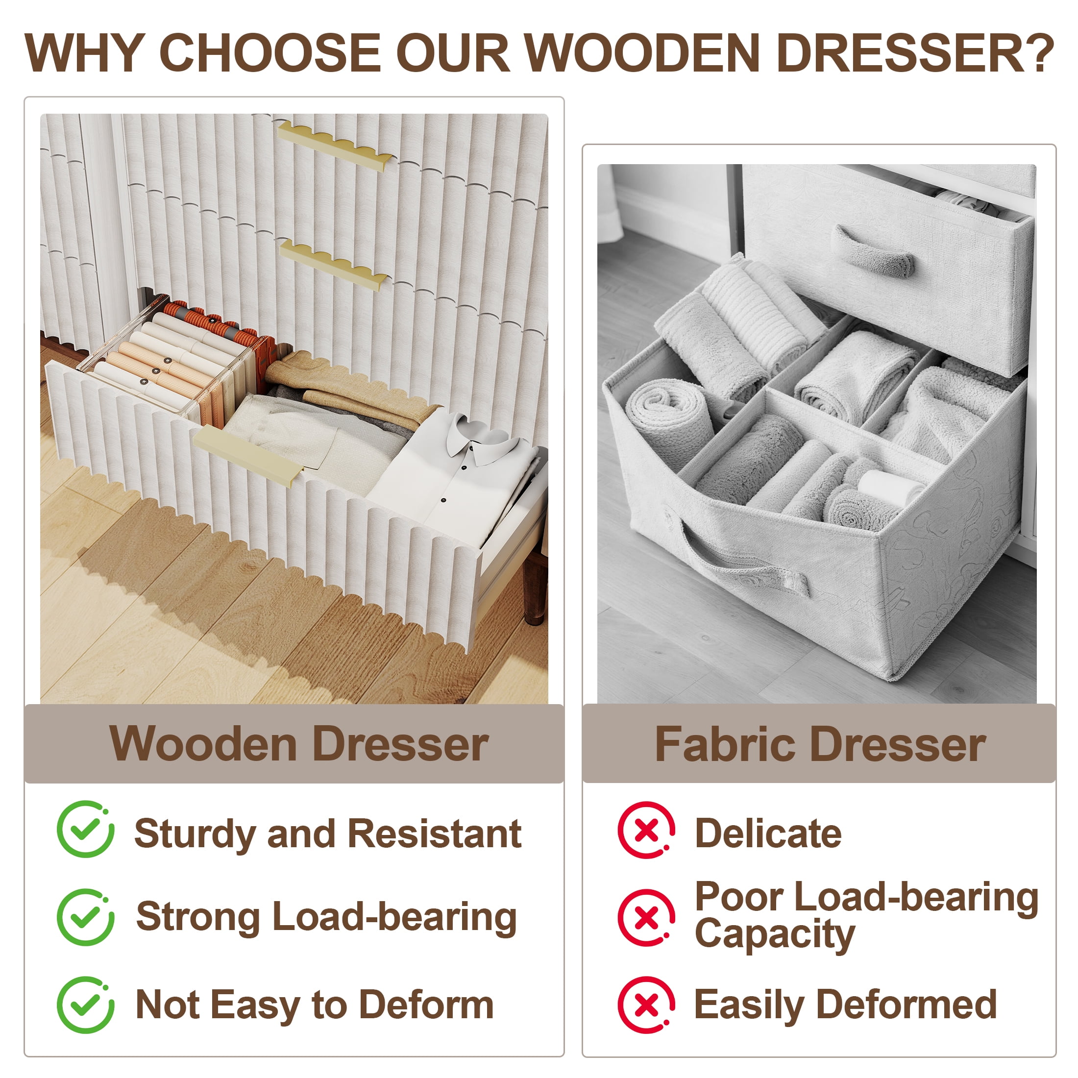 TrumanPick Fluted Dresser for Bedroom with 6 Drawers, 47" Wide Modern Chest of Drawers with Metal Handle, Wooden Dresser for Living Room Closet Hallway, Natural & Walnut