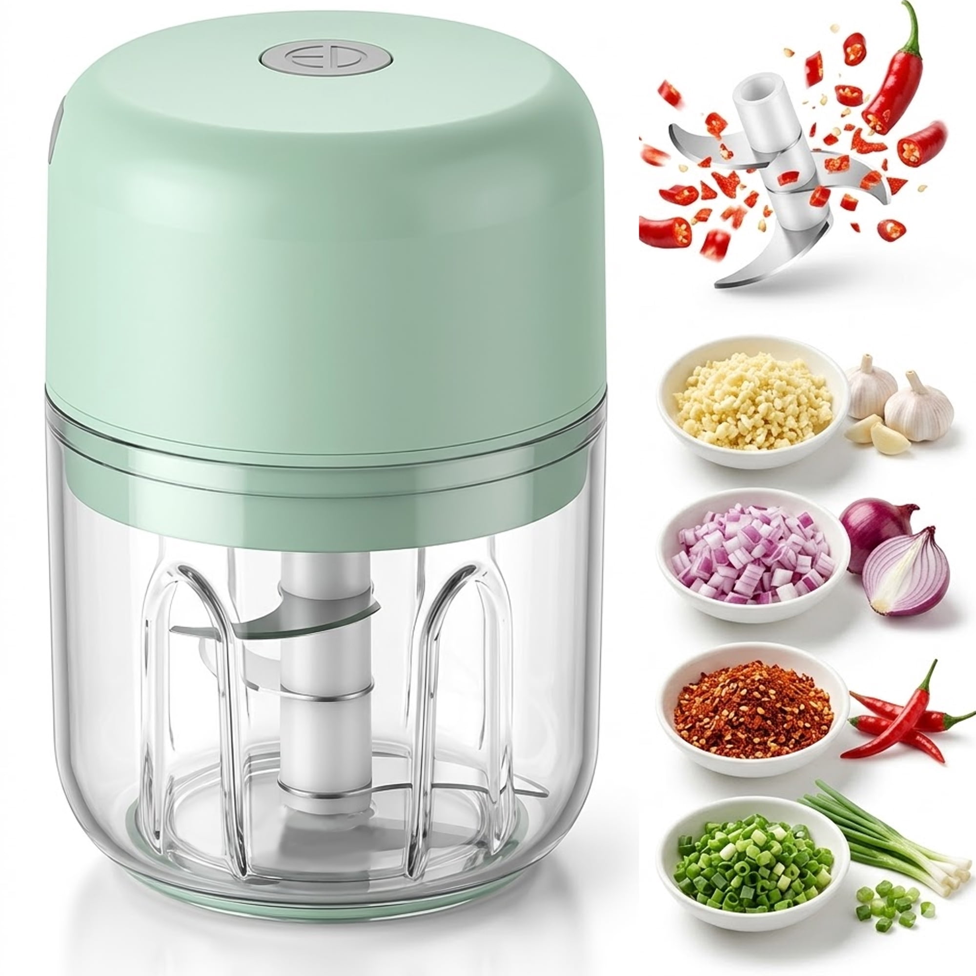 M Buder Electric Garlic Chopper ,250ml USB Charging Food Processor, Mini Vegetable Chopper for Ginger, Chili, Fruit, Meat , 304 Stainless Steel Blades