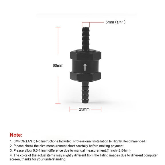 6mm-Fuel Check Valve, 1 Way, In-Line, Diesel, Jane Black, OD