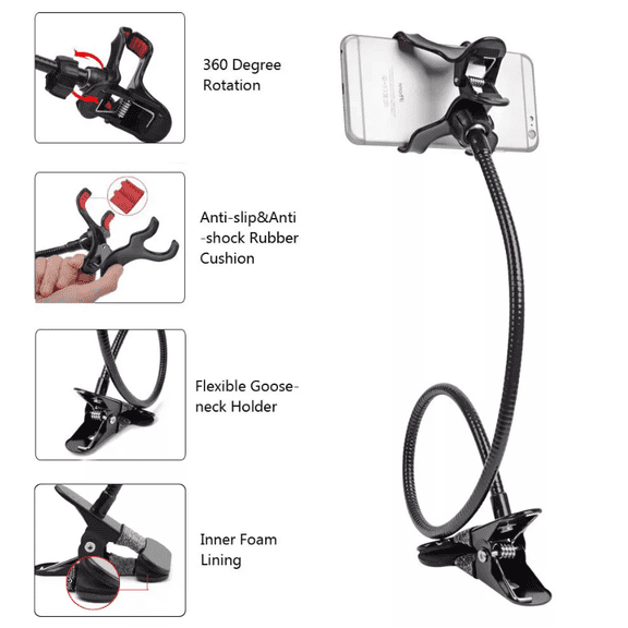 Universal Lazy Mobile Phone Gooseneck Stand Holder Flexible Bed Desk Table Clip