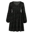 thumbnail image 4 of Robe à Manches Courtes Femme Décontractée à Pois Col en V Mini-Robe à Manches Courtes à Volants Robe Ample, 4 of 9