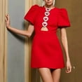 thumbnail image 2 of MaFYtyTPR Summer Dresses for Women 2025 Women's Temperament Sexy Hollow Bubble Short Sleeve Red Mini Dress Red M, 2 of 5