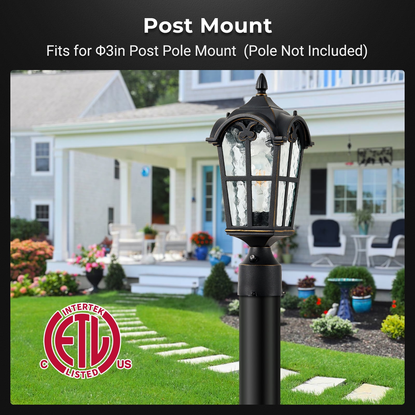 VIANIS Dusk to Dawn Outdoor Post Light, Black 1-Pack Lamp Posts Outdoor Lighting with Pier Mount Base, Waterproof Aluminum Outside Post Lights for Garden, Patio, Pathway (Hardwired 120VAC)