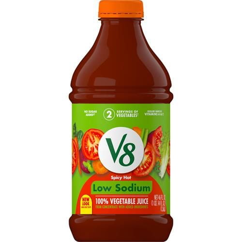 V8 Low Sodium Spicy Hot 100% Vegetable Juice, 46 Fl Oz Bottle - Pack of 2