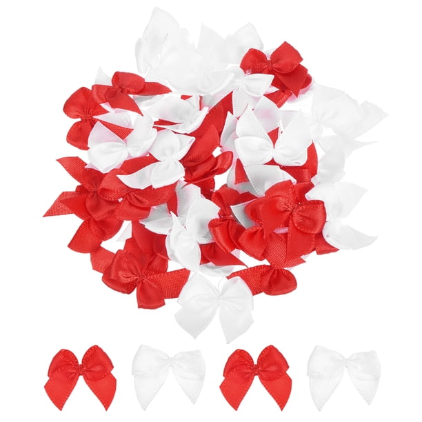 50Pcs Mini Lazo de Cinta 1" Mini Cinta de Satén para Manualidades DIY Costura Boda Fiesta de Cumpleaños Blanco y Rojo