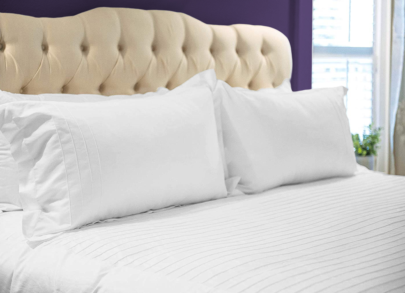 BedDecor 600 Thread Count Moroccan Streak 3 Piece Solid (White, King/California-King) 100% Egyptian Cotton Base Duvet Cover Set
