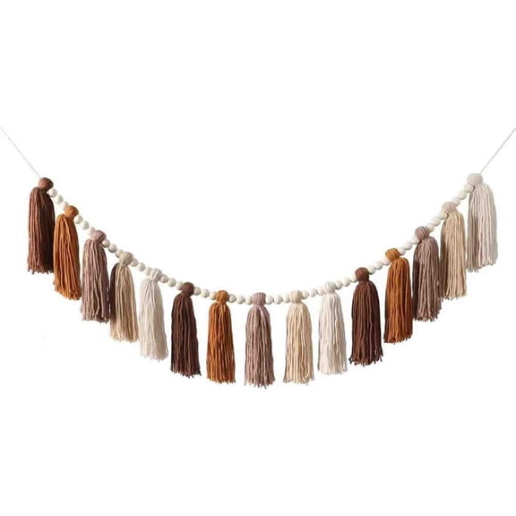 Orangide Boho Tassel Garland 59 Inch with Wooden Beads and Macrame Fringe, Colorful Yarn Bunting for Nursery, Bedroom, and Party Decor, Perfect for Boho Wall Hanging and Baby Shower