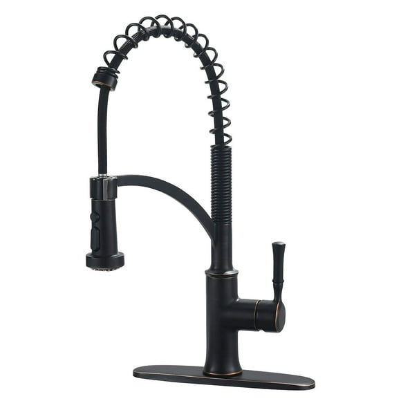 Guukar Grifo De Cocina De Bronce Con Rociador Desplegable Bronce Frotado Con Aceite Sola Manija Arco Alto Comercial Granja Fregadero De Cocina Grifo Con Placa De Cubierta