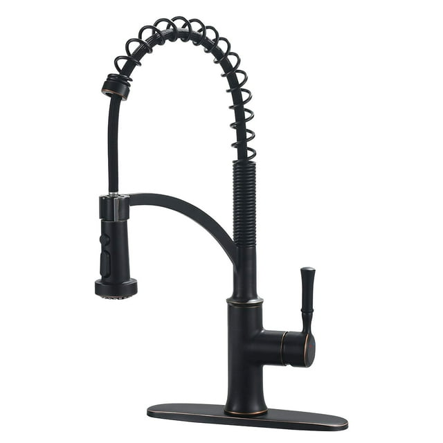 Guukar Grifo De Cocina De Bronce Con Rociador Desplegable Bronce Frotado Con Aceite Sola Manija Arco Alto Comercial Granja Fregadero De Cocina Grifo Con Placa De Cubierta