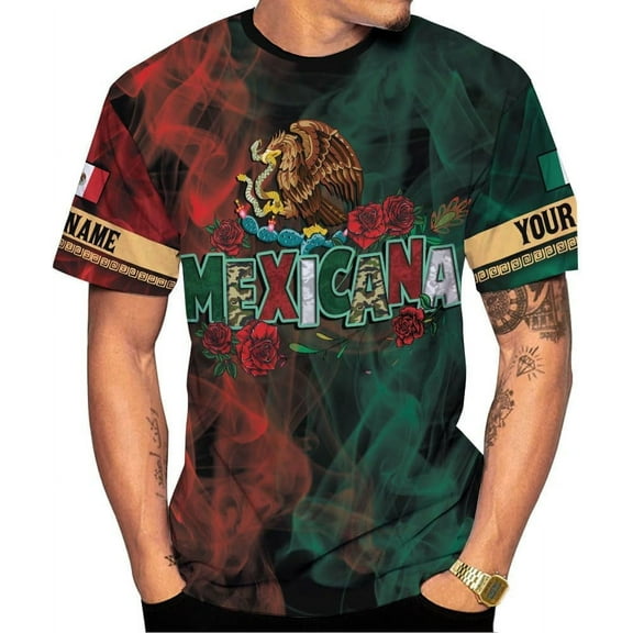 Mostprints Custom Mexico Shirts Personalized Name Mexican 3D Flag Shirt for Men Women Aztec Unisex US Eagle Pride Camisas (S)