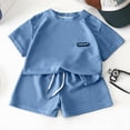 thumbnail image 2 of NIEWTR Boys Clothes Daily Casual Short Sleeve Top + Elastic Waist Shorts 2 Pieces Outfit Set(A01-Blue,15-16 Years), 2 of 4