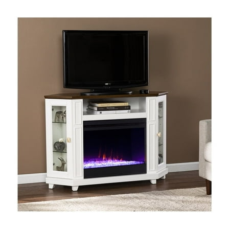 Color Changing Electric Fireplace -Media Fireplace with Storage & Faux Crystal Fill