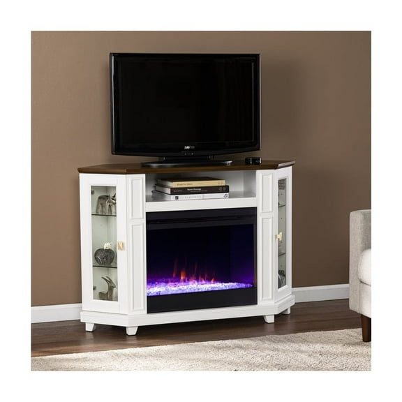 Color Changing Electric Fireplace -Media Fireplace with Storage & Faux Crystal Fill
