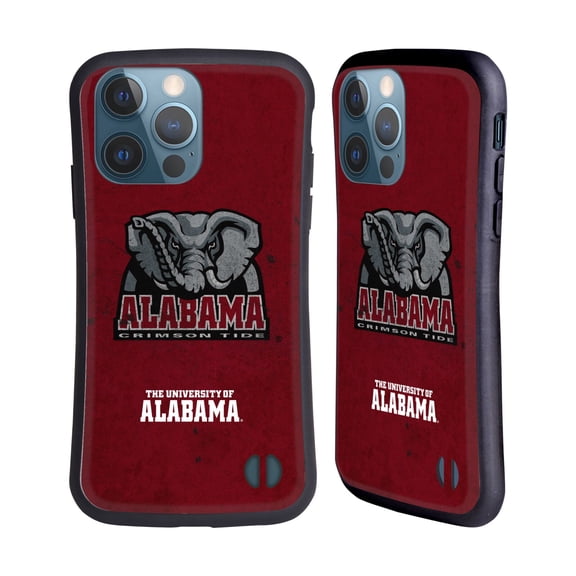 Head Case Designs Officially Licensed University Of Alabama UA The University Of Alabama Distressed Hybrid Case Compatible with Apple iPhone 13 Pro