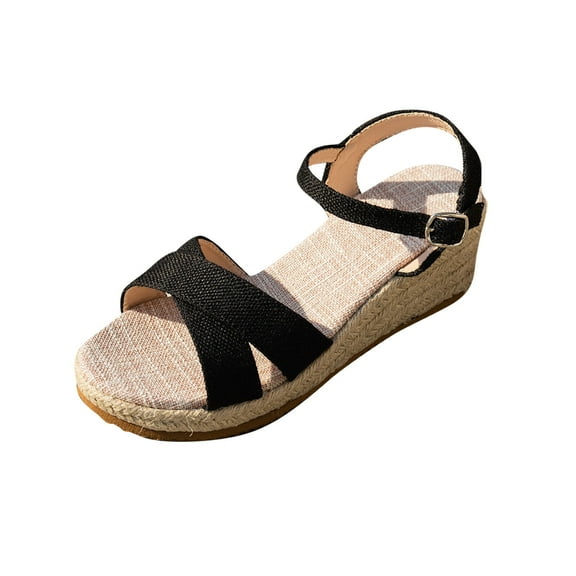 Hopeusnice Sandals for Women Trendy Non-Slip Breathable Women's Sandals Soft Thick-Soled Heel Nylon Spandex Summer Shoes Open Toe Roman Lightweight Walking Shoes Black 37