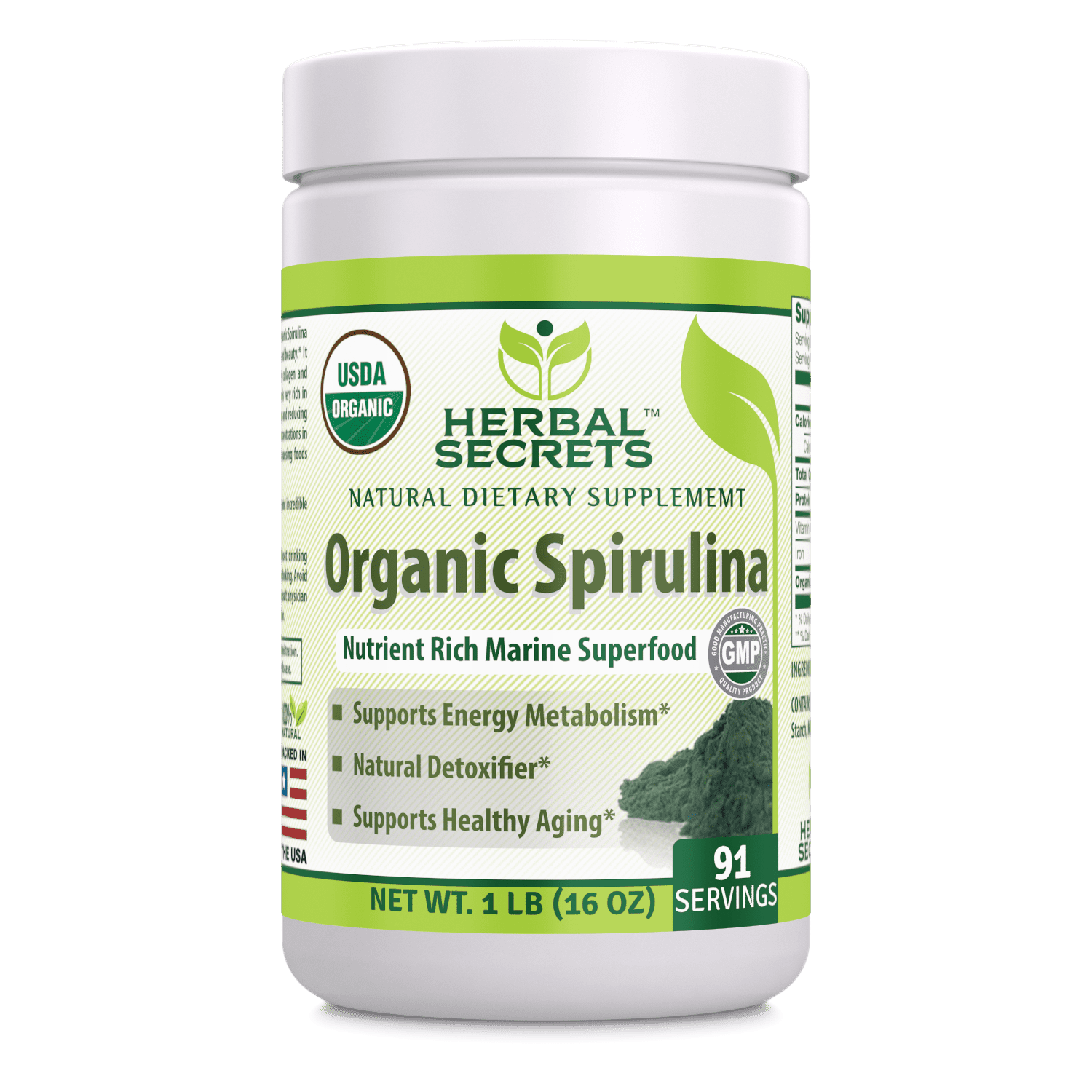 Herbal Secrets Organic Spirulina Powder 16 Oz Capsules