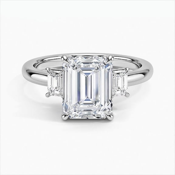 Dash Jewel Stamped 14k Silver Three Stone Diamond Engagement Ring - 2.5 Ct Emerald Cut Lab Created Diamond Anniversary Wedding Ring - Anniversary Gifts - Engagement Bridal Ring