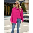 thumbnail image 5 of Womens Long Sleeve Button Down Shirts Oversized Collared Drop Shoulder Work Tops Textured Loose Blouse Rose Red S, 5 of 8