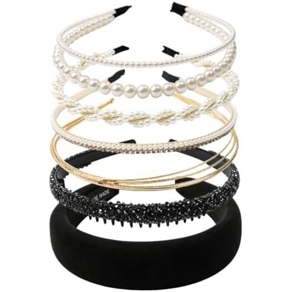 6 count  Headband Metal Fashion  Bands for Women's Rhinestone Hairband Elegant Bridal Wedding Party Hair Accessories White&Black