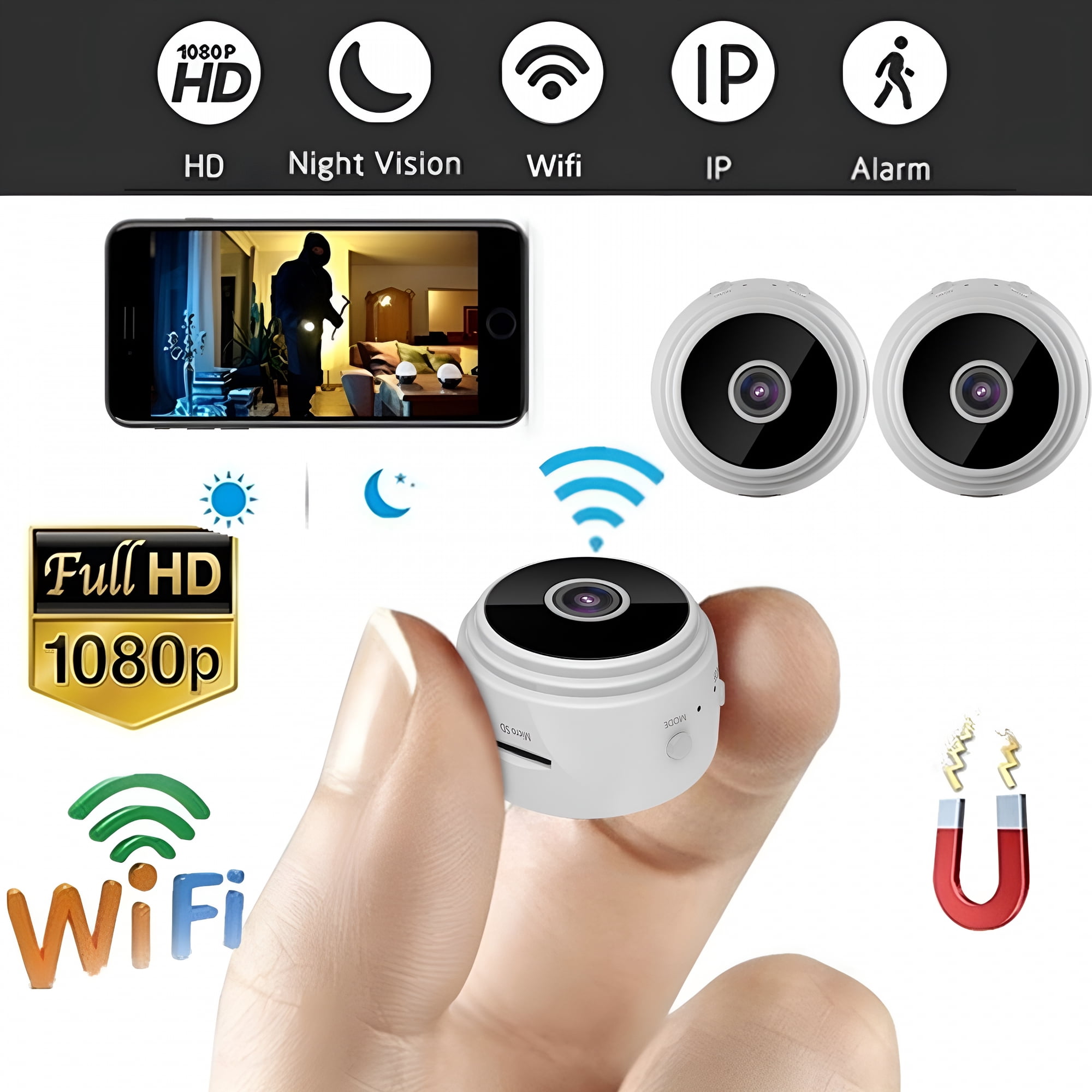 GJX Mini Spy Camera Hidden Small Wireless Video Camera with Full Hd 1080P Audio Night Vision Motion Sensor Detection Support Sd Card for Security Nanny Surveillance Cam (2Pcs)