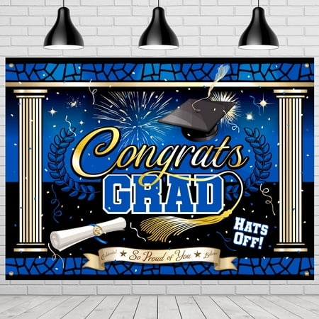 Image of Blue Graduation Backdrop - Blue Graduation Party Supplies