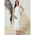 thumbnail image 3 of DARING DIVA Lace Maxi Cowl Neck Spaghetti Strap Cocktail Dress S White, 3 of 6