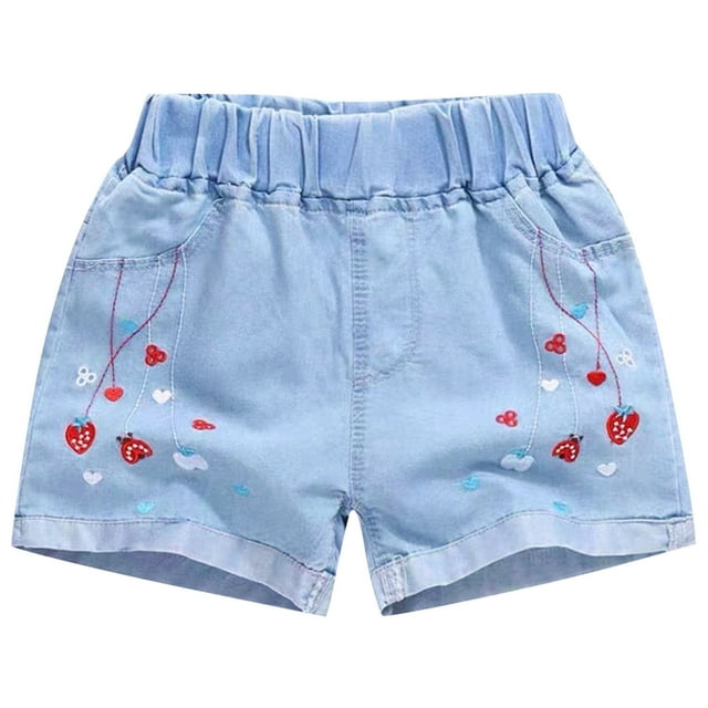 Odeerbi 3-10 Años Niñas Verano Pantalones Cortos Vaqueros Bordados Florales Pantalones Cortos Casual Sports Con Bolsillos