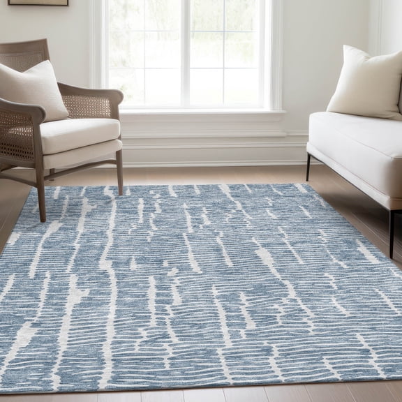 Addison Rugs Chantille Indoor/Outdoor Transitional Lines Blue Washable Rectangle Rug, 9' x 12'
