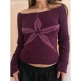 thumbnail image 4 of Women Y2k Off Shoulder Sweater Vintage Floral Graphic Long Sleeve Knit Pullover Slim Streetwear  Red L, 4 of 7