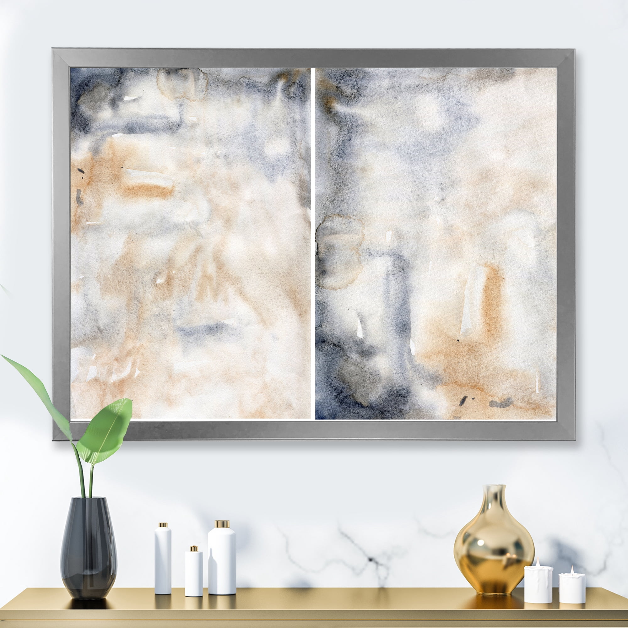 Designart 'Abstract Paste With Dark Blue and Beige' Modern Framed Art Print