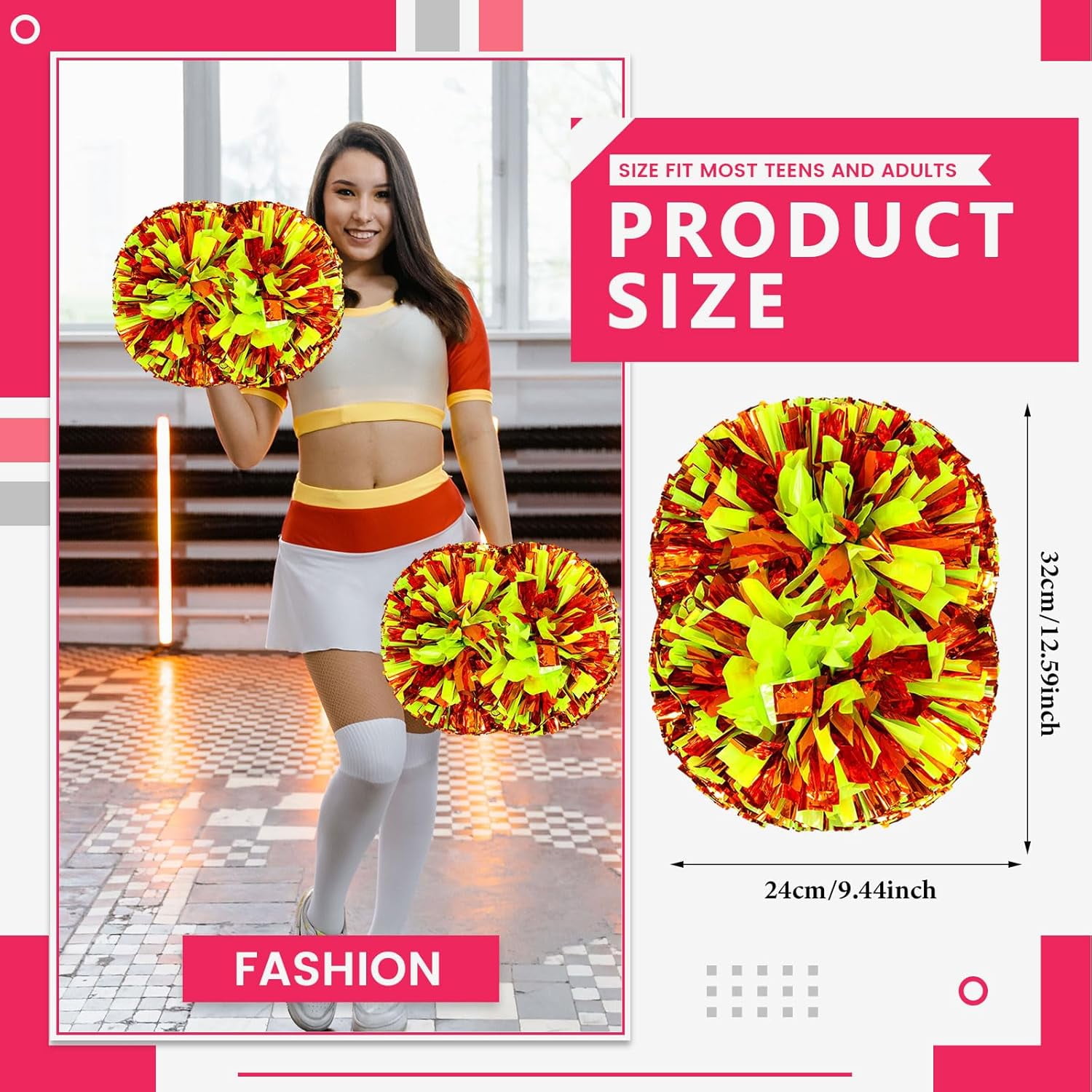 8 PCS Metallic Cheerleading Pom Pom for Team Spirit Sports Dance Cheering Kids Adults