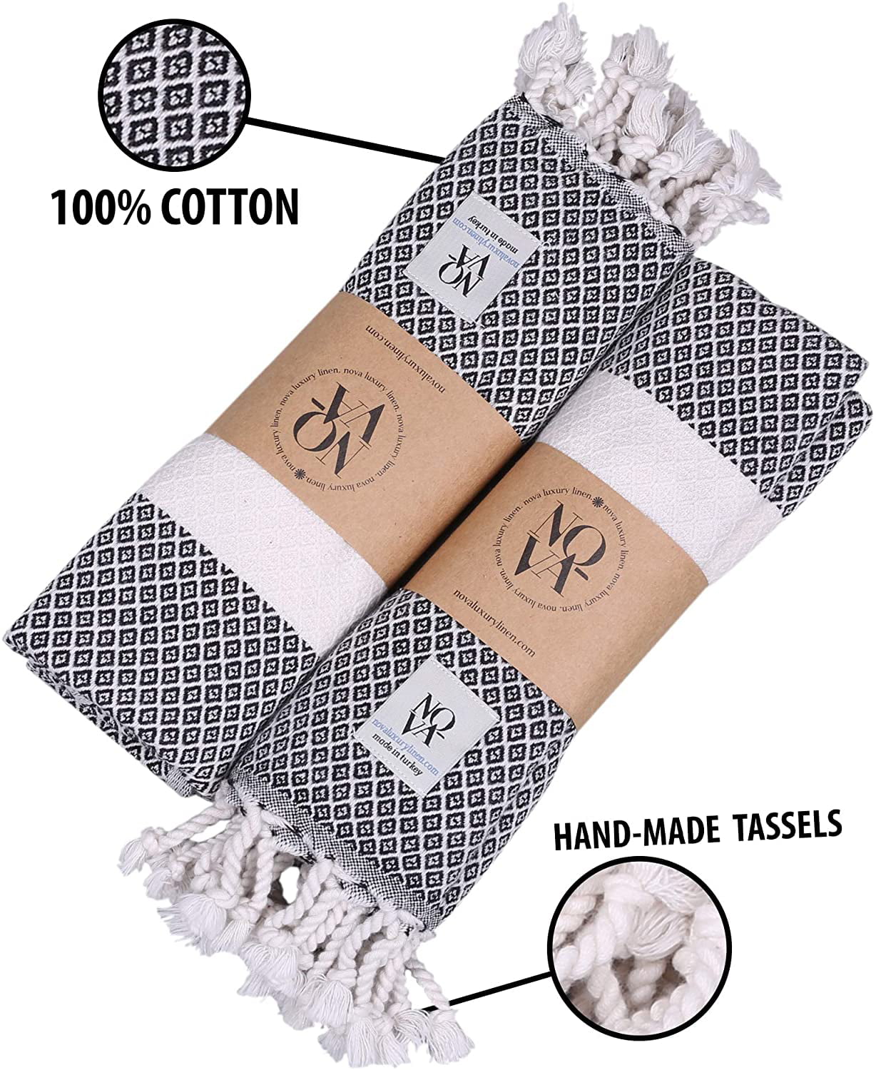Diamond Turkish Cotton Kitchen / Hand Towel 2 pack 40x18 in – La'Hammam