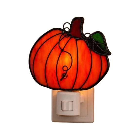 Stained Glass Pumpkin Night Light, Plug In Wall Nightlight, Fall Halloween Decor Lamp, Harvest Thanksgiving Bedroom Bathroom Wall Decor