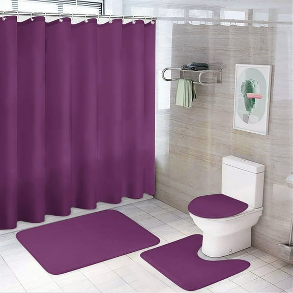 Shower Curtain Set 4 Piece include Shower Curtain and Rugs and Non Slip U Shaped Toilet Rugs Luxury Bathroom Decor Byzantium PURPLE