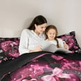 thumbnail image 4 of Homewish Cartoon Bowknot Letter R Bedding Comforter Set 7 Pieces, Romantic Bling Love Heart Full Bedding Set, Black Pink Valentine's Day Reversible Fitted Sheet Flat Sheet, Ultra Soft Bedroom Decor, 4 of 7