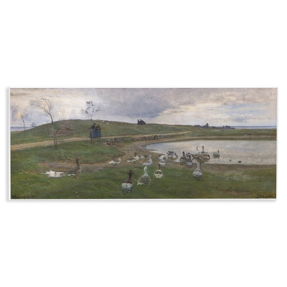 Stupell Industries Ducks Wading in Pond Landscape & Nature Painting Unframed Art Print Wall Art, 17 x 7