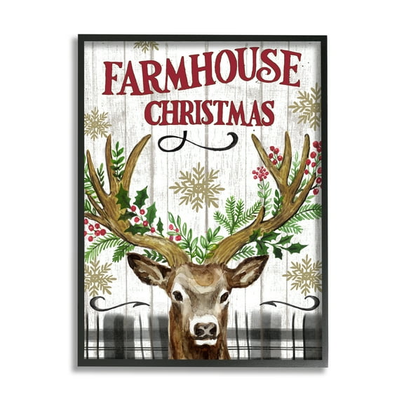 Stupell Industries Farmhouse Christmas with Plaid Holiday Painting Black Framed Art Print Wall Art, 11 x 14