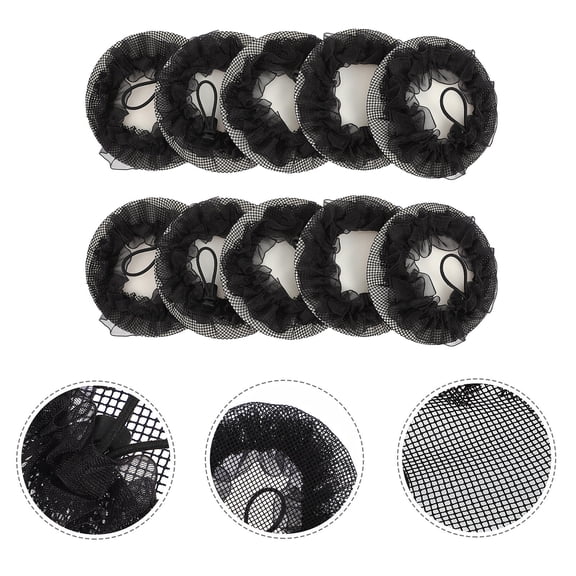 LOLIPPYY 10pcs Elastic Hairnet Black Polyester Quick Hair Styling for Dancers