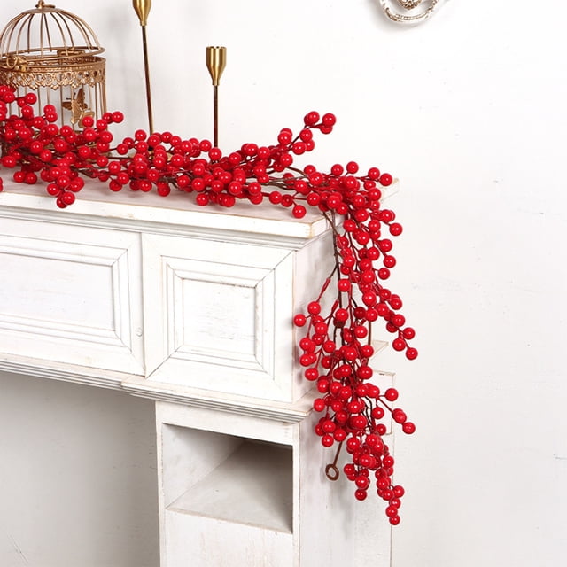 Économies des Fêtes! srobpty Décoration de Noël, Décoration Intérieure et Extérieure d'Automne, Décoration en Rotin de Noël Branches de Rotin Simulées Baies Rouges Fruits de Noël