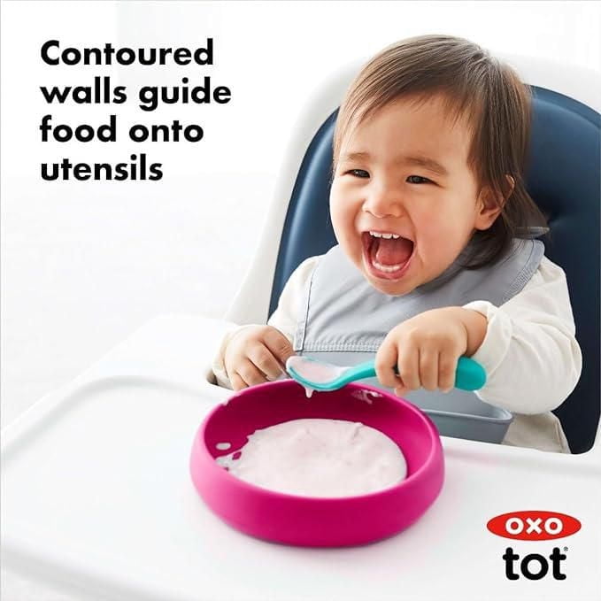 OXO Tot - Silicone Plate - Food-Safe Silicone - Flexible - Perfect for Toddlers Learning to Feed Themselves - BPA-free - Pink