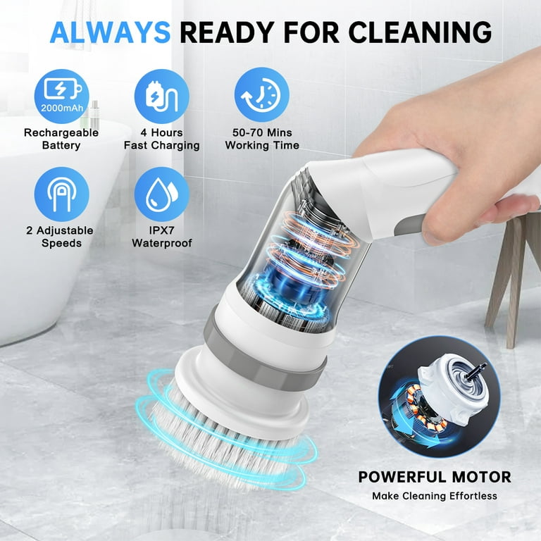 Cordless Hand-Held Electric Spin Scrubber with 4 Replaceable