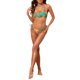 thumbnail image 2 of Conjunto de bikini floral de halter para mujer de INSPIRE CHIC, 3 piezas, traje de baño con cubierta de manga larga, vestido de malla, color verde y naranja, tamaño mediano, 2 of 6