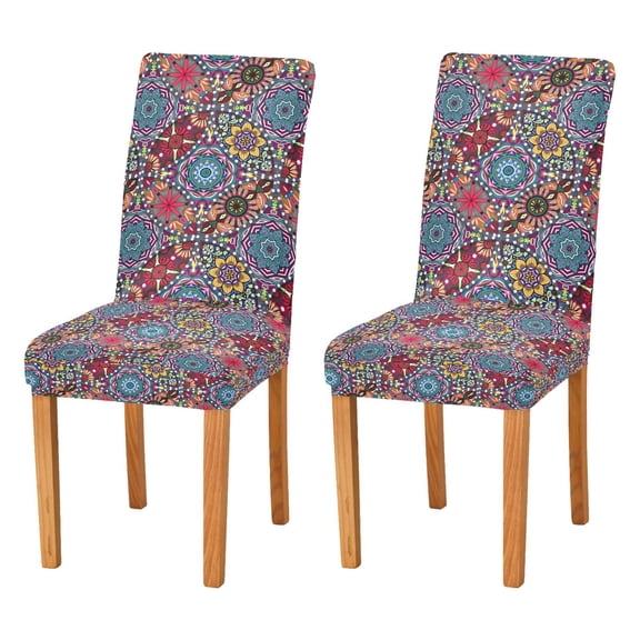 Yayeee 2 Pack Dining Chair Covers Stretch Parson Chairs Slipcovers Seat Protector, Colorful Mandala Pattern