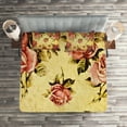 thumbnail image 2 of Ambesonne Rose Quilted Coverlet 3 Pcs, Victorian Style Pattern, Queen Size, Cream Pink Green, 2 of 2