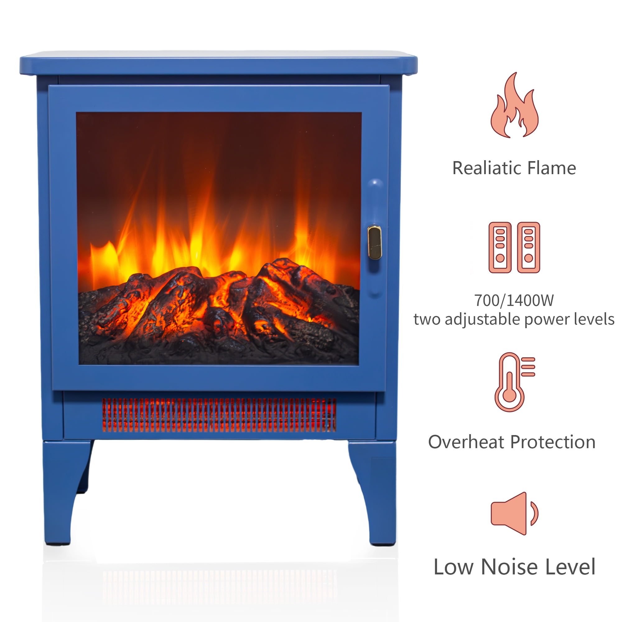 Indoor Fireplaces 17 inch Freestanding Electric Fireplace Stove heater with 3D Flame effect,Classic Blue,Gas Indoor Fireplaces
