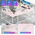 thumbnail image 3 of 126 Inch U Shaped Gaming Desk with Monitor Stand and LED Lights, Reversible Shaped Large Computer Desk with Power Outlets, Large Corner Office Desk with Storage Bag and Hooks, Pink, 3 of 8